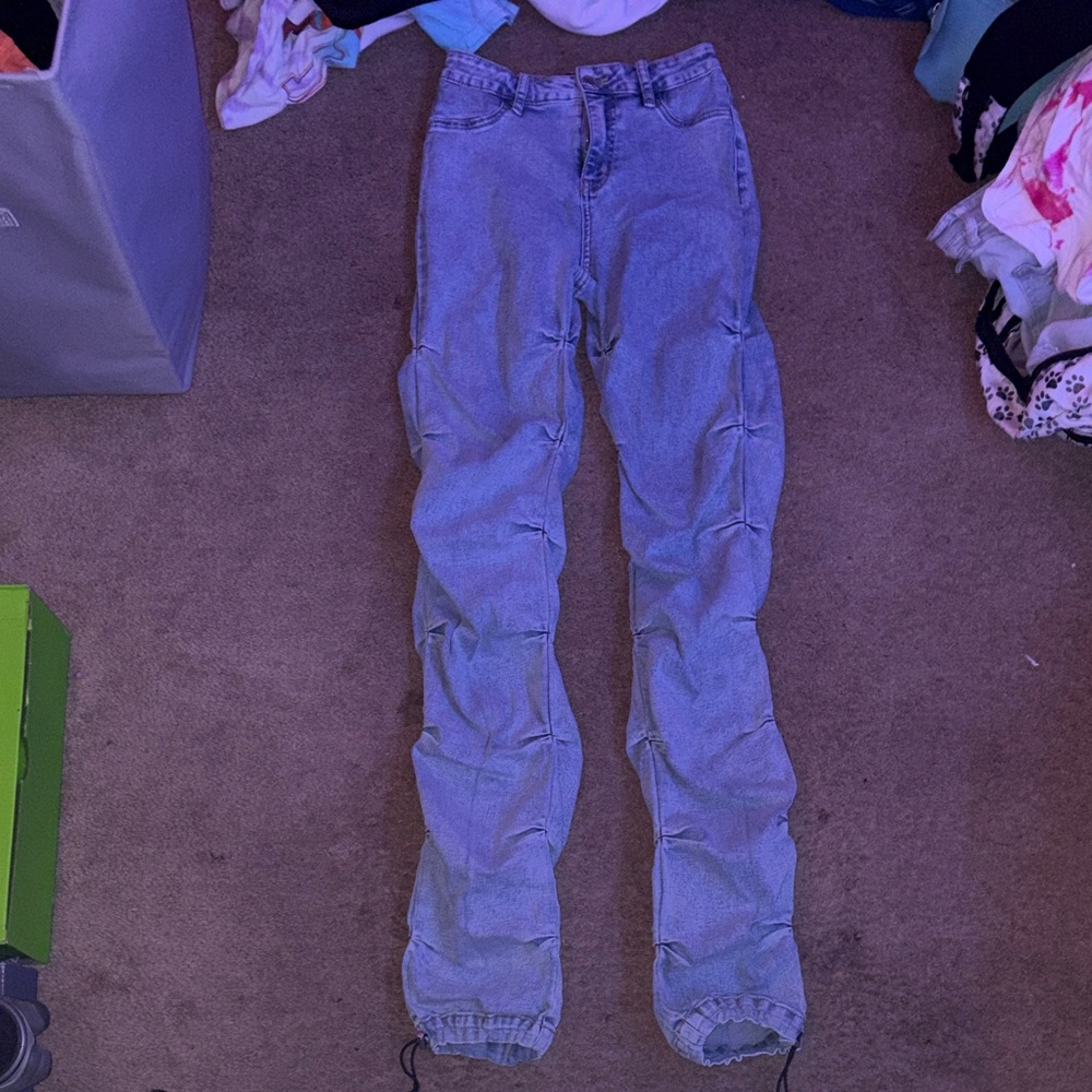 Fashion Nova Light Blue Stacked Jeans
